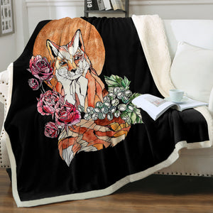 Watercolor Floral Fox Illustration SWMT5266 Fleece Blanket