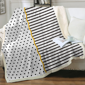 B&W Multi Heart Dot & Stripes Golden Line SWMT5267 Fleece Blanket