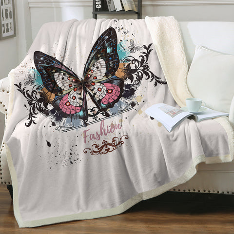 Image of Fashion Butterfly White Theme SWMT5330 Fleece Blanket