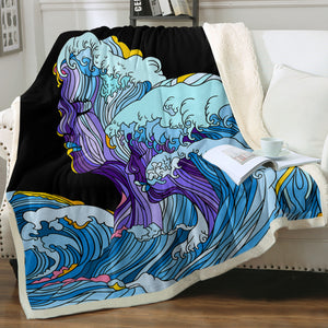 Modern Art - Face Waves Pink & Blue Illustration SWMT5338 Fleece Blanket