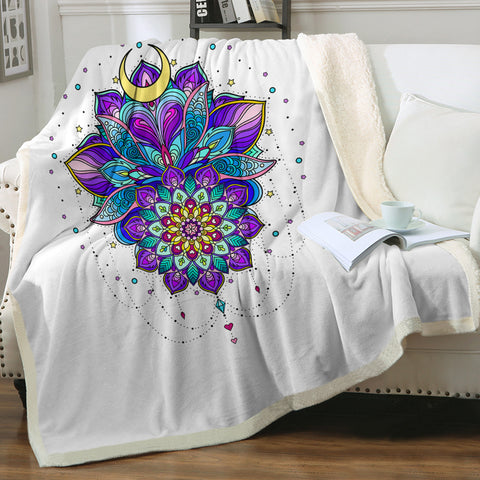 Image of Half Moon Purple Mandala Illustration SWMT5340 Fleece Blanket