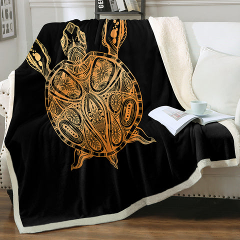 Image of Golden Aztec Pattern Turtle SWMT5348 Fleece Blanket
