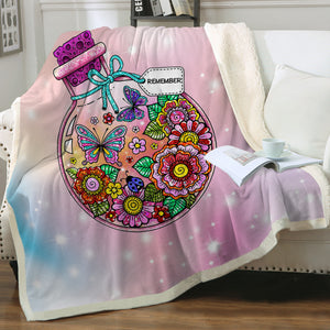 Floral Butterflies Bottle Illustration Pastel Theme SWMT5350 Fleece Blanket