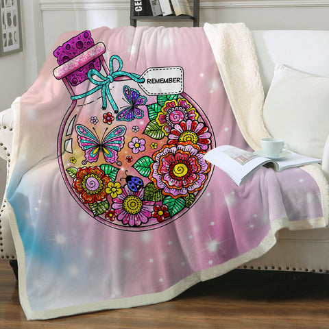 Image of Floral Butterflies Bottle Illustration Pastel Theme SWMT5350 Fleece Blanket