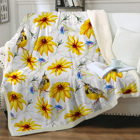 Image of Multi Yellow Aster Flowers & Sunbirds SWMT5353 Fleece Blanket