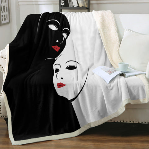 Image of B&W Face Masks Red Lips SWMT5447 Fleece Blanket