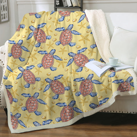 Image of Multi Ocean Turtles Yellow Theme SWMT5449 Fleece Blanket