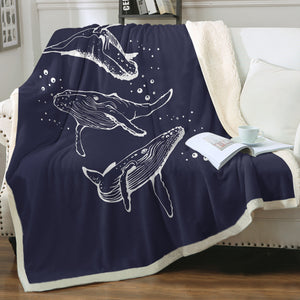 Three Big Whales White Sketch Navy Theme SWMT5450 Fleece Blanket