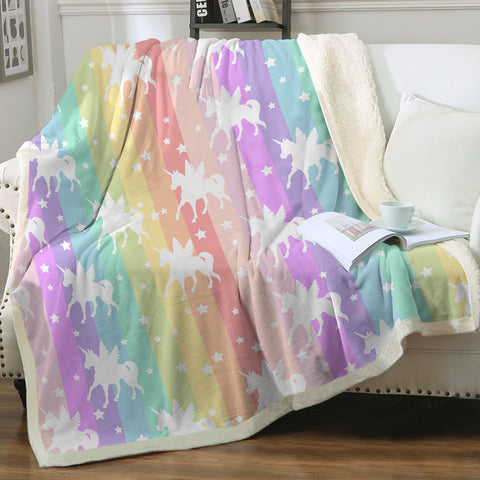 Image of Unicorns Pastel Stripes SWMT5462 Fleece Blanket