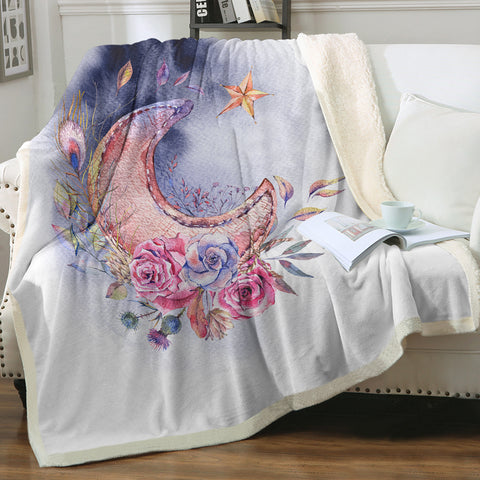 Image of Watercolor Flowers And Moon SWMT5465 Fleece Blanket