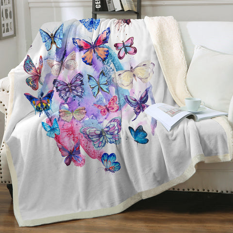 Image of Pink & Purple Butterflies SWMT5466 Fleece Blanket