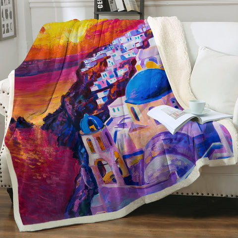 Image of Beautiful Sunset Watercolor Italia Landscape View SWMT5475 Fleece Blanket