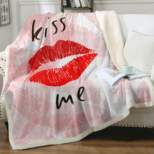 Kiss Me Red Lips Pink Theme SWMT5476 Fleece Blanket