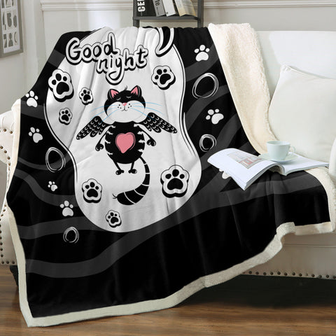 Image of Good Night Lovely Cat Black Theme SWMT5484 Fleece Blanket