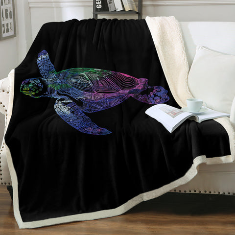 Image of Colorful Purple Gradient Line Turtle Black Theme SWMT5486 Fleece Blanket