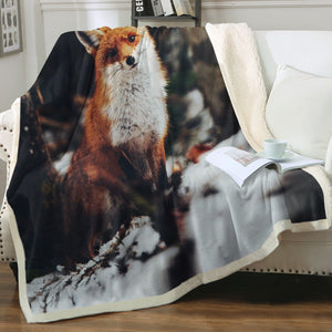 Lovely Little Fox In Forest Blur SWMT5488 Fleece Blanket