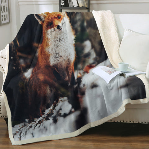 Image of Lovely Little Fox In Forest Blur SWMT5488 Fleece Blanket