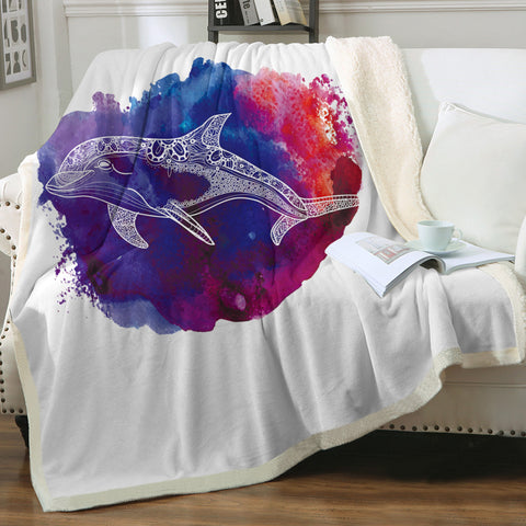 Image of Purple Brush Oil Splatter White Line Mandala Dolphin SWMT5490 Fleece Blanket