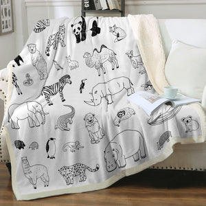 Multi Cute Line Art Animals SWMT5492 Fleece Blanket