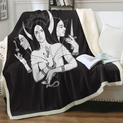 Image of B&W 3-side Of Witch SWMT5496 Fleece Blanket