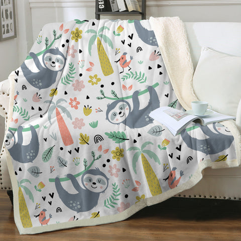 Image of Cute Sloth Colorful Theme SWMT5503 Fleece Blanket