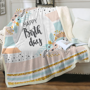 Happy Birthday Floral Pastel Stripes SWMT5596 Fleece Blanket