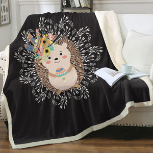 Cute Floral Pastel Hedgehog SWMT5597 Fleece Blanket