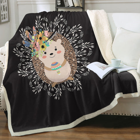 Image of Cute Floral Pastel Hedgehog SWMT5597 Fleece Blanket
