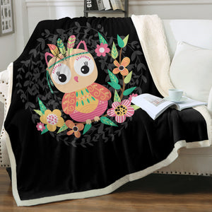 Cute Floral Pastel Owl SWMT5598 Fleece Blanket