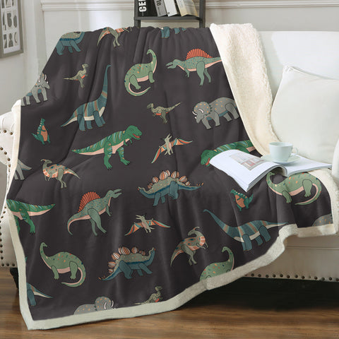 Image of Collection Of Dinosaurs Dark Grey Theme SWMT5599 Fleece Blanket