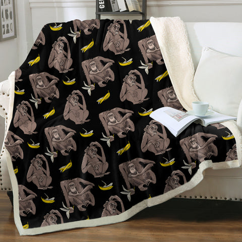 Image of Multi Monkeys & Bananas Black Theme SWMT5601 Fleece Blanket