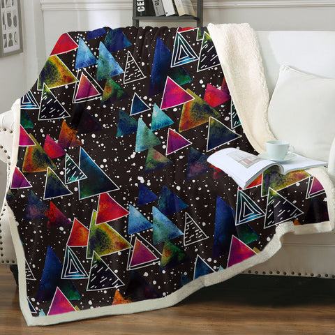 Image of Multi Galaxy Triangles White Outline SWMT5605 Fleece Blanket