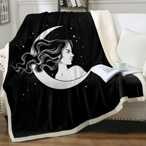 B&W Lady & Half Moon SWMT5606 Fleece Blanket