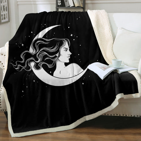 Image of B&W Lady & Half Moon SWMT5606 Fleece Blanket