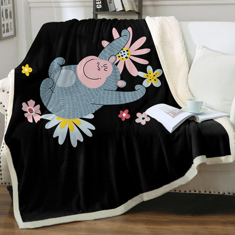Image of Cute Pastel Color Monkey Sleeping On Flowers SWMT5607 Fleece Blanket