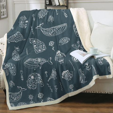 Image of Collection Of Mandala Animals White Line SWMT5608 Fleece Blanket