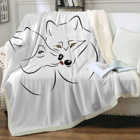 Image of Couple Black Line Yellow Eyes Wolves White Theme SWMT5611 Fleece Blanket