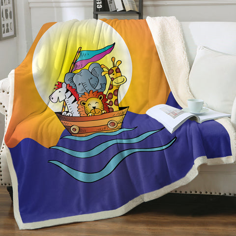 Image of Animals On Boat Under The Sun SWMT5613 Fleece Blanket