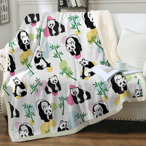 Multi Pandas & Bamboo Trees - White Pastel Theme SWMT5615 Fleece Blanket