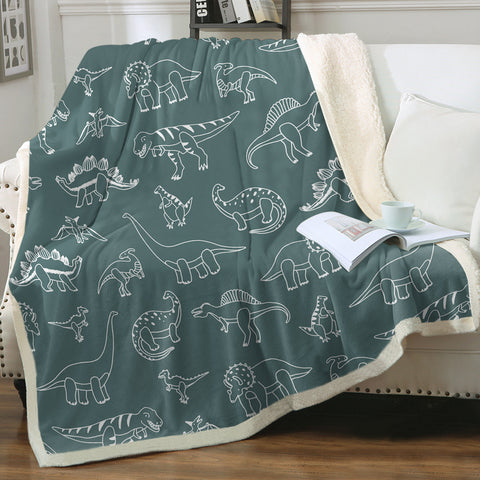Image of White Line Collection Of Dinosaur - Mint Theme SWMT5626 Fleece Blanket