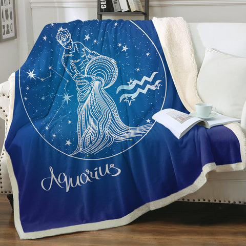 Image of Aquarius Sign Blue Theme SWMT6108 Fleece Blanket