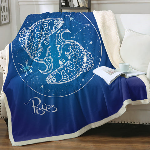 Image of Pisces Sign Blue Theme SWMT6115 Fleece Blanket