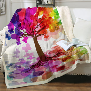 Colorful Butterfly Pattern Tree SWMT6118 Fleece Blanket