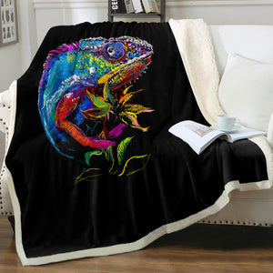 Colorful Iguana Black Theme SWMT6125 Fleece Blanket
