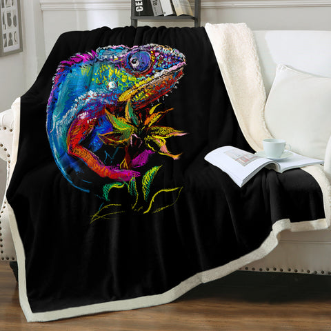 Image of Colorful Iguana Black Theme SWMT6125 Fleece Blanket