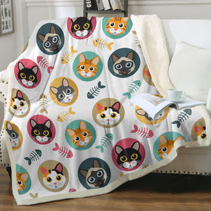 Collection Of Colorful Cute Cat Faces SWMT6126 Fleece Blanket