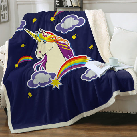 Image of Beautiful Unicorn Illustration Dark Blue Theme SWMT6135 Fleece Blanket