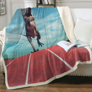 T-Rex Running On The Track SWMT6206 Fleece Blanket