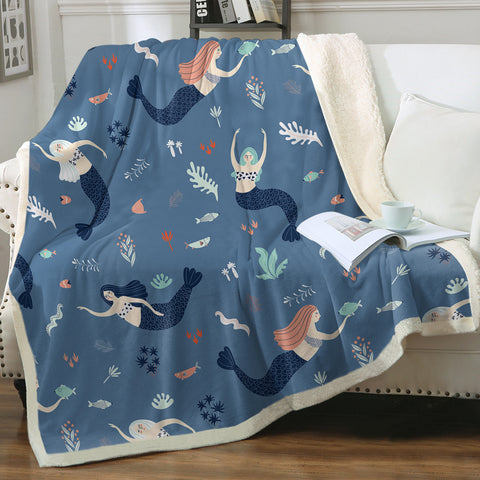 Image of Cute Mermaid Collection Blue Theme SWMT6208 Fleece Blanket