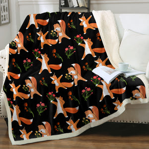 Fox & Flowers Collection Black Theme SWMT6213 Fleece Blanket